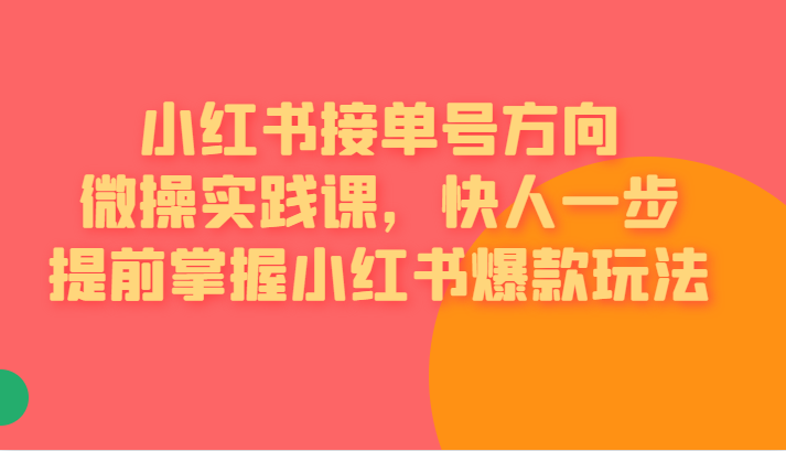 [小红书]小红书接单号方向微操实践课，快人一步提前掌握小红书爆款玩法