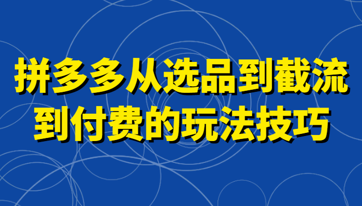 拼多多从选品到截流到付费的玩法技巧，助你掌握截流自然流量，高投产，强付费快速启动