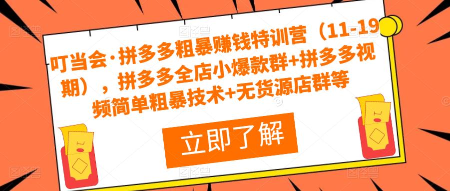 叮当会·拼多多粗暴赚钱特训营（云创精品），拼多多全店小爆款群+拼多多视频简单粗暴技术+无货源店群等