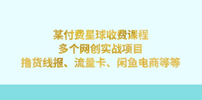 （精品）某付费星球课程：多个网创实战项目，撸货线报、流量卡、闲鱼电商等等