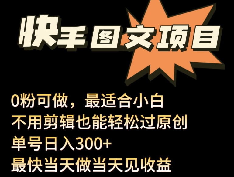 24年最新快手图文带货项目，零粉可做，不用剪辑轻松过原创单号轻松日入300+