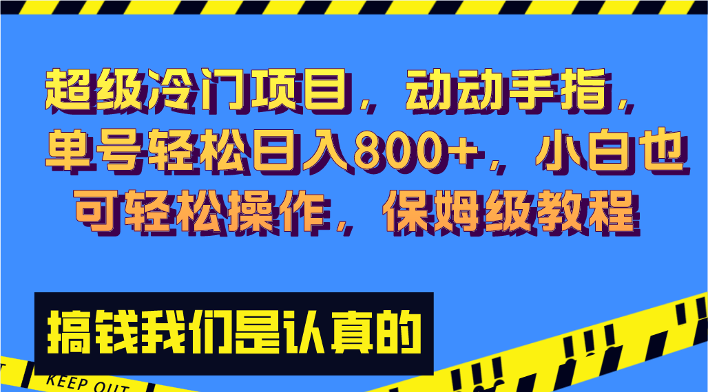 （精品）超级冷门项目,动动手指，单号轻松日入800+，小白也可轻松操作，保姆级教程