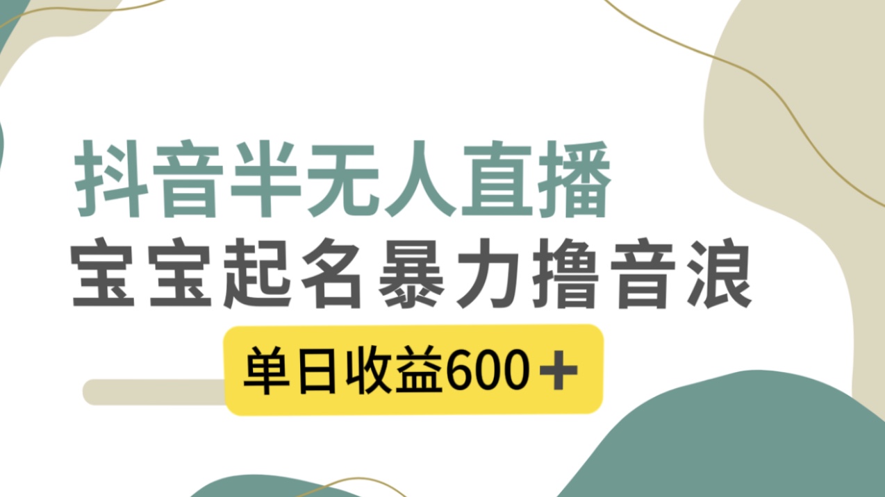 （精品）抖音半无人直播，宝宝起名，暴力撸音浪，单日收益600+