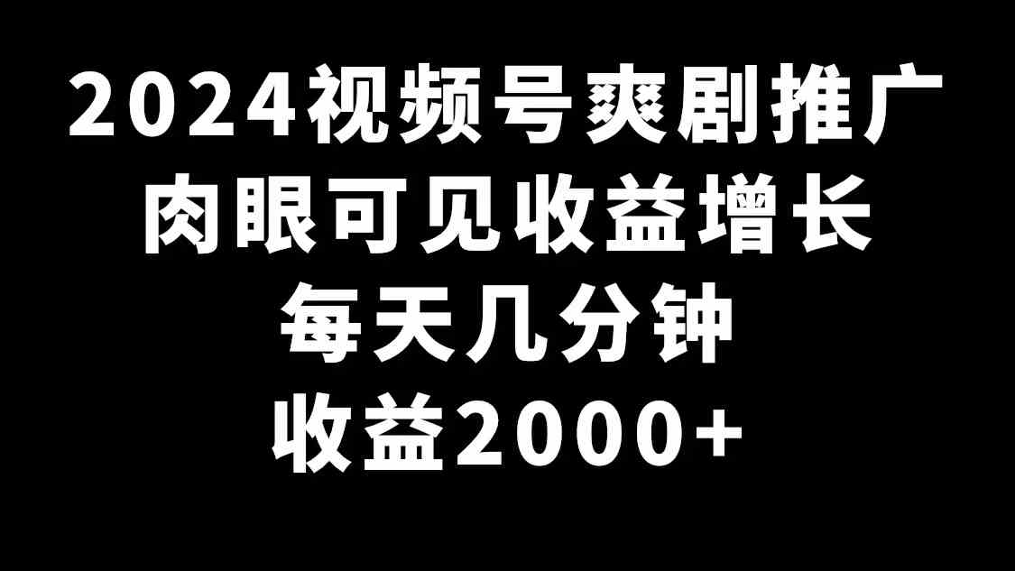 （精品）2024视频号爽剧推广，肉眼可见的收益增长，每天几分钟收益2000+