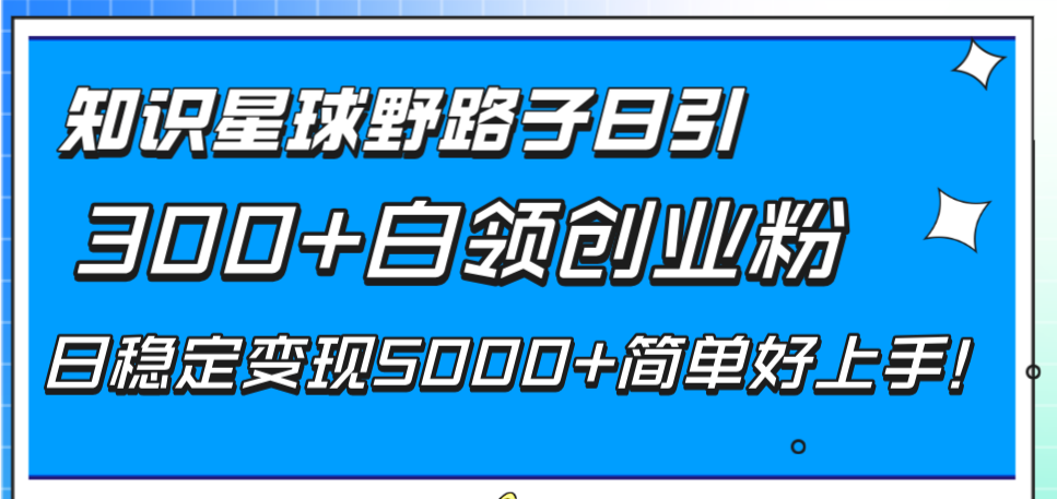 （精品）知识星球野路子日引300+白领创业粉，日稳定变现5000+简单好上手！