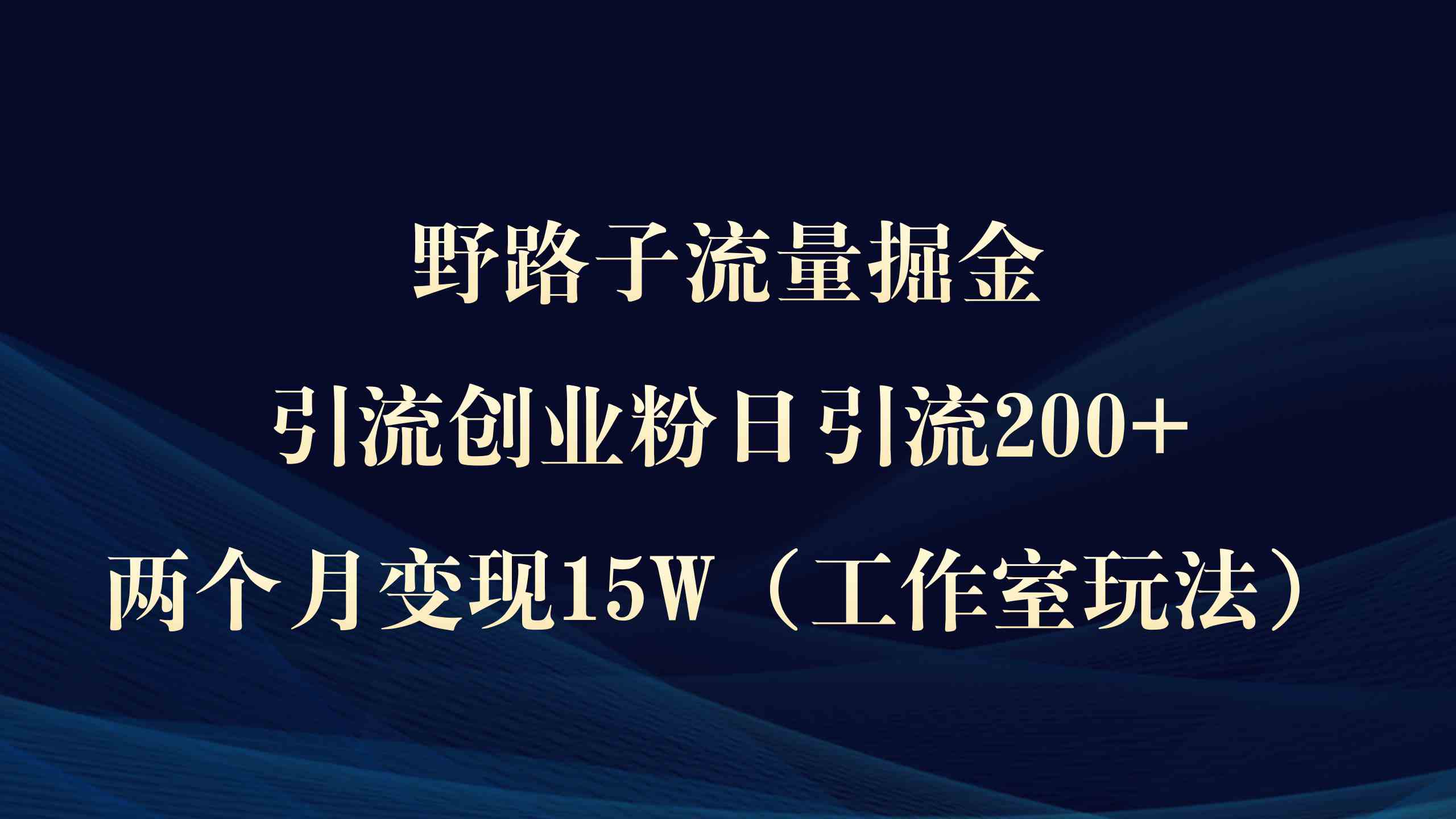 （精品）野路子流量掘金，引流创业粉日引流200+，两个月变现15W（工作室玩法））