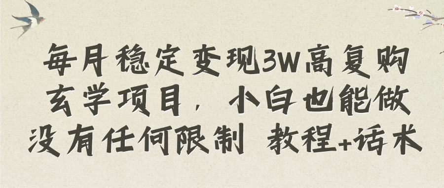 （精品）每月稳定变现3W高复购玄学项目，小白也能做没有任何限制 教程+话术