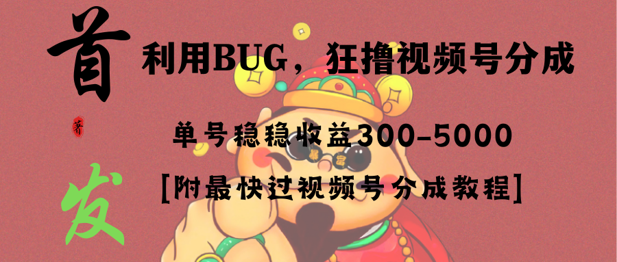 （精品）全网独家首发，视频号BUG，超短期项目，单号每日净收益300-5000！