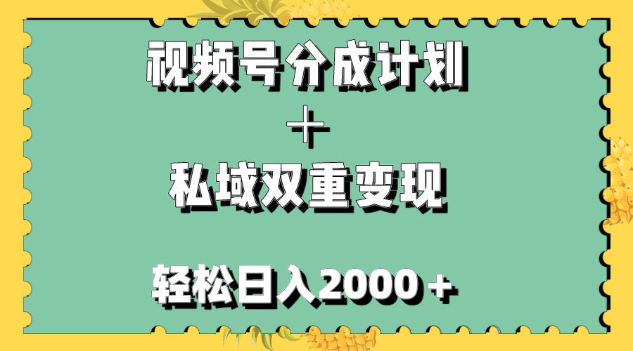 （精品）视频号分成计划＋私域双重变现，轻松日入1000＋，无任何门槛，小白轻松上手