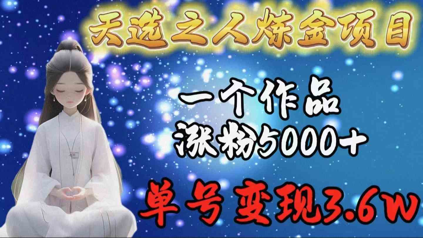 （精品）天选之人炼金项目，一个作品涨粉5000+，单号变现3.6w