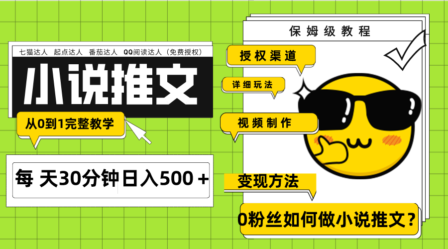 （精品）Ai小说推文每天20分钟日入500＋授权渠道 引流变现 从0到1完整教学（7节课）