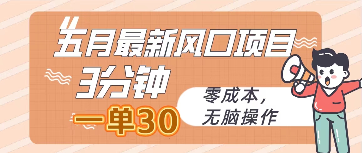 （精品）五月最新风口项目，3分钟一单30，零成本，无脑操作