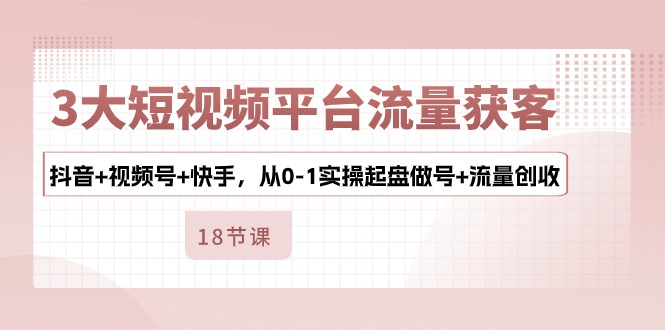 （精品）3大短视频平台流量获客，抖音+视频号+快手，从0-1实操起盘做号+流量创收