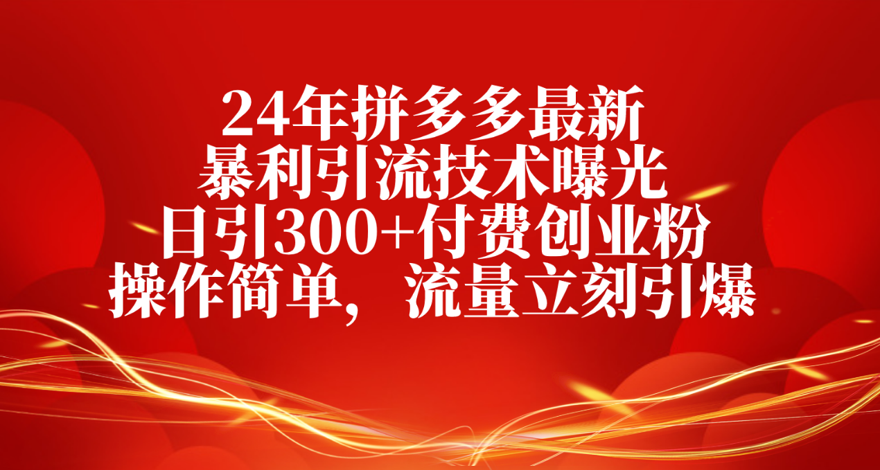 （精品）24年拼多多最新暴利引流技术曝光，日引300+付费创业粉，操作简单，流量…