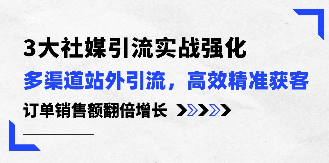 （精品）3大社媒引流实操强化，多渠道站外引流/高效精准获客/订单销售额翻倍增长