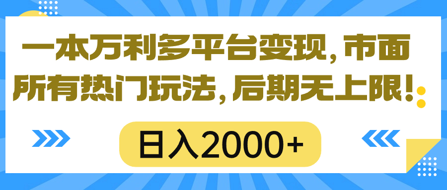 （精品）一本万利多平台变现，市面所有热门玩法，日入2000+，后期无上限！