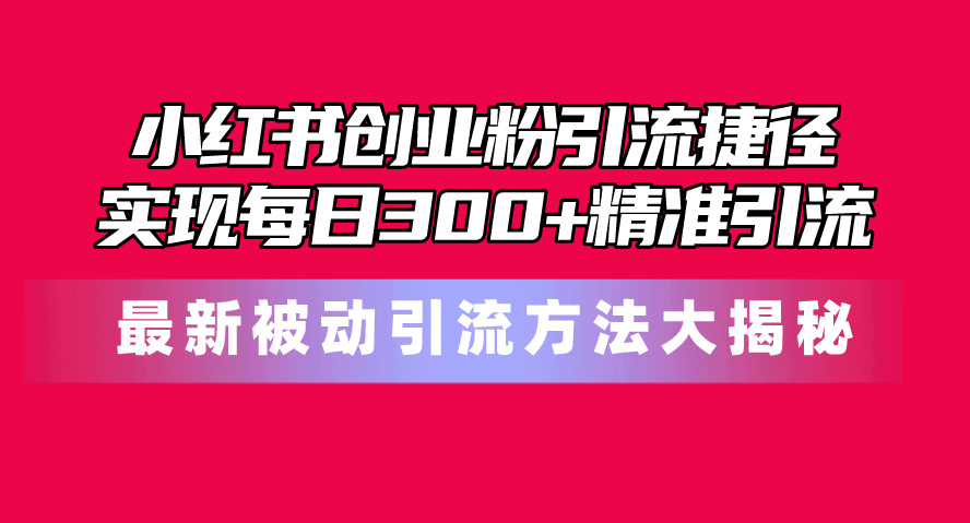 （精品）小红书创业粉引流捷径！最新被动引流方法大揭秘，实现每日300+精准引流