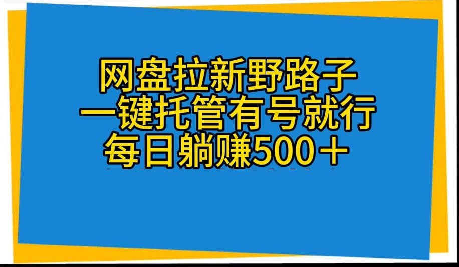 （精品）网盘拉新野路子，一键托管有号就行，全自动代发视频，每日躺赚500＋