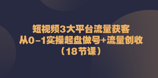 （精品）短视频3大平台·流量 获客：从0-1实操起盘做号+流量 创收（18节课）