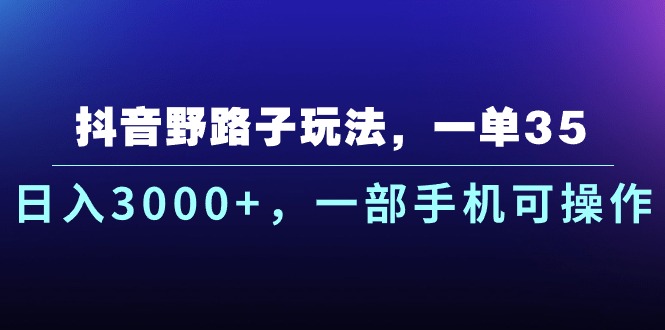 （精品）抖音野路子玩法，一单35.日入3000+，一部手机可操作