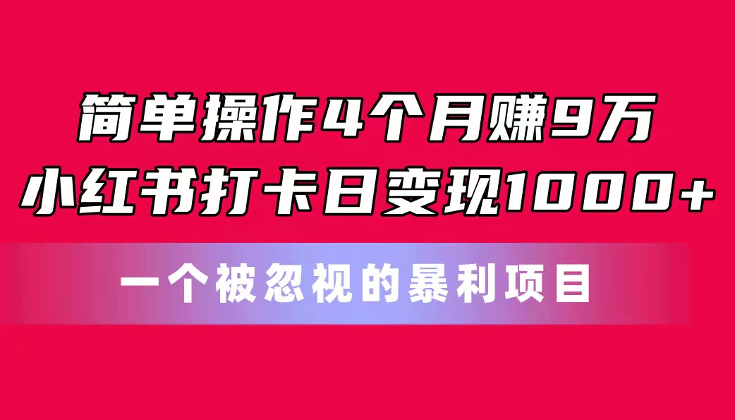 （精品）简单操作4个月赚9万！小红书打卡日变现1000+！一个被忽视的暴力项目