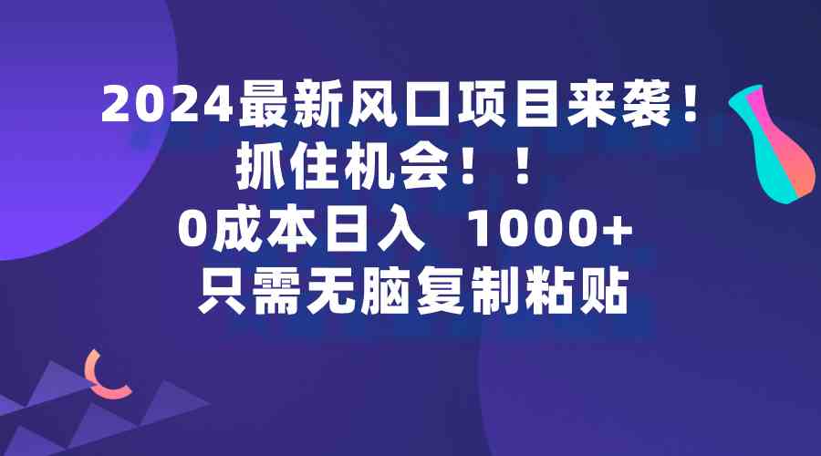 （精品）2024最新风口项目来袭，抓住机会，0成本一部手机日入1000+，只需无脑复…