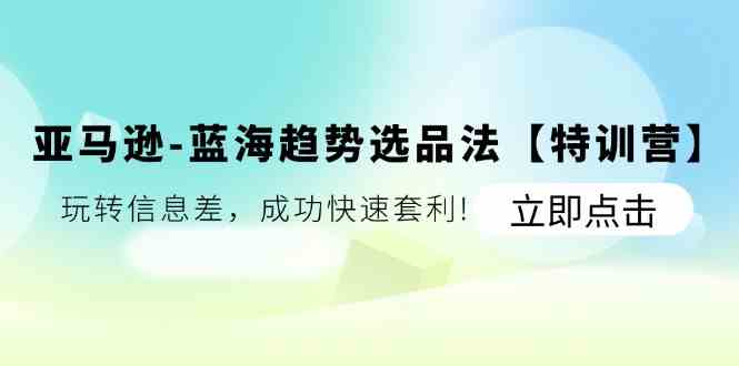 亚马逊蓝海趋势选品法【特训营】：玩转信息差，成功快速套利