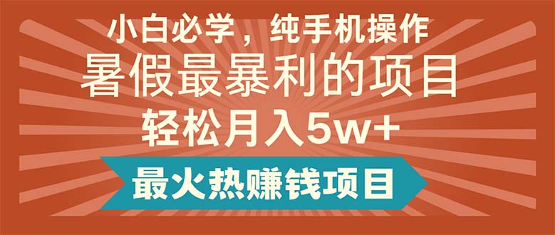 （精品）小白必学，纯手机操作，暑假最暴利的项目轻松月入5w+最火热赚钱项目