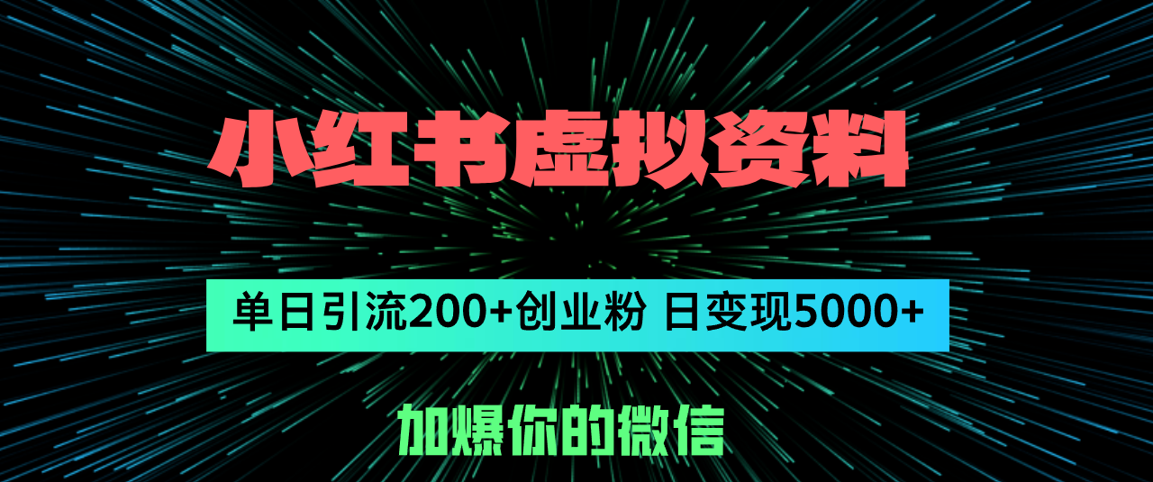 （精品）小红书虚拟资料日引流200+创业粉，单日变现5000+